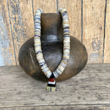 Authentic Santo Domingo Necklace with Rolled Shell Heishi Beads and Mosaic Pendant  (KS39)