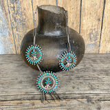 Classic Zuni Needlepoint Design Necklace, Silver with Turquoise Flower Design - Floyd and Vicky Etsate   (AS17)