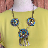 Classic Zuni Needlepoint Design Necklace, Silver with Turquoise Flower Design - Floyd and Vicky Etsate   (AS17)