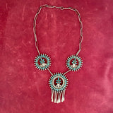 Classic Zuni Needlepoint Design Necklace, Silver with Turquoise Flower Design - Floyd and Vicky Etsate   (AS17)