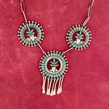 Classic Zuni Needlepoint Design Necklace, Silver with Turquoise Flower Design - Floyd and Vicky Etsate   (AS17)