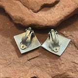 Navajo Sterling Silver Stamped Clip Earrings, vintage Native American  (TD8)