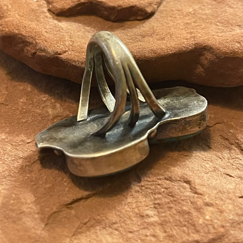 Classic Navajo Sterling Silver Ring with Genuine Green Turquoise and Feather and Droplet Design, vintage - size 5.5  (TD4)