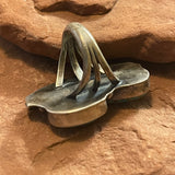 Classic Navajo Sterling Silver Ring with Genuine Green Turquoise and Feather and Droplet Design, vintage - size 5.5 (6/21)
