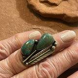 Classic Navajo Sterling Silver Ring with Genuine Green Turquoise and Feather and Droplet Design, vintage - size 5.5 (6/21)