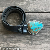 Vintage Navajo Extra Large Turquoise Belt Buckle on Black Leather Belt  (TD2)