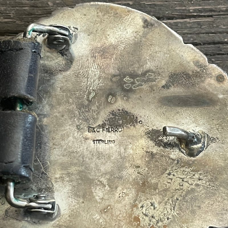 Vintage Navajo Extra Large Turquoise Belt Buckle on Black Leather Belt  (TD2)