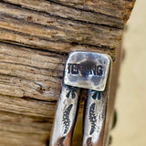 Russ Rockbridge Navajo silver split shank bracelet w stamped designs and stamped raindrops, marked RR for Russ Rockbridge (NLJ1)