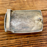 Hopi silver overlay buckle, marked B Lomadapki Joshweseoma for Robert Lomadapki (NLJ13)