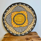 Vintage Hopi Third Mesa wicker plaque basket, black and yellow design, ca. 1992 (NLC20)