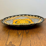 Vintage Hopi Third Mesa wicker plaque basket, black and yellow design, ca. 1992 (NLC20)