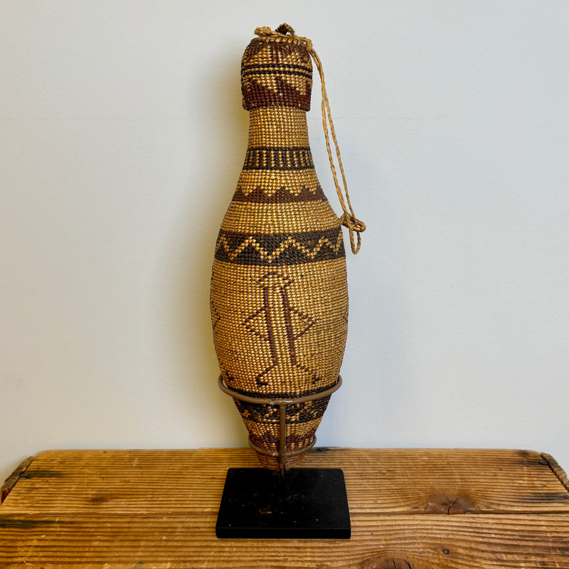 Antique Hat Creek Figurative Basketry with Glass Bottle (NLC24)