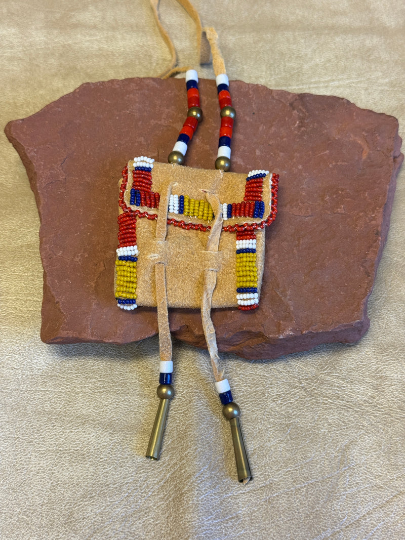 Phyllis Bearskin, Seneca/Cayuga & Chickasaw - Brain tanned leather handmade medicine bag   6/39