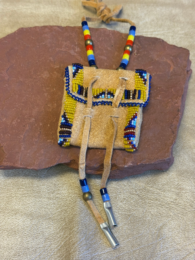 Phyllis Bearskin, Seneca/Cayuga & Chickasaw - Brain tanned leather handmade medicine bag   6/41