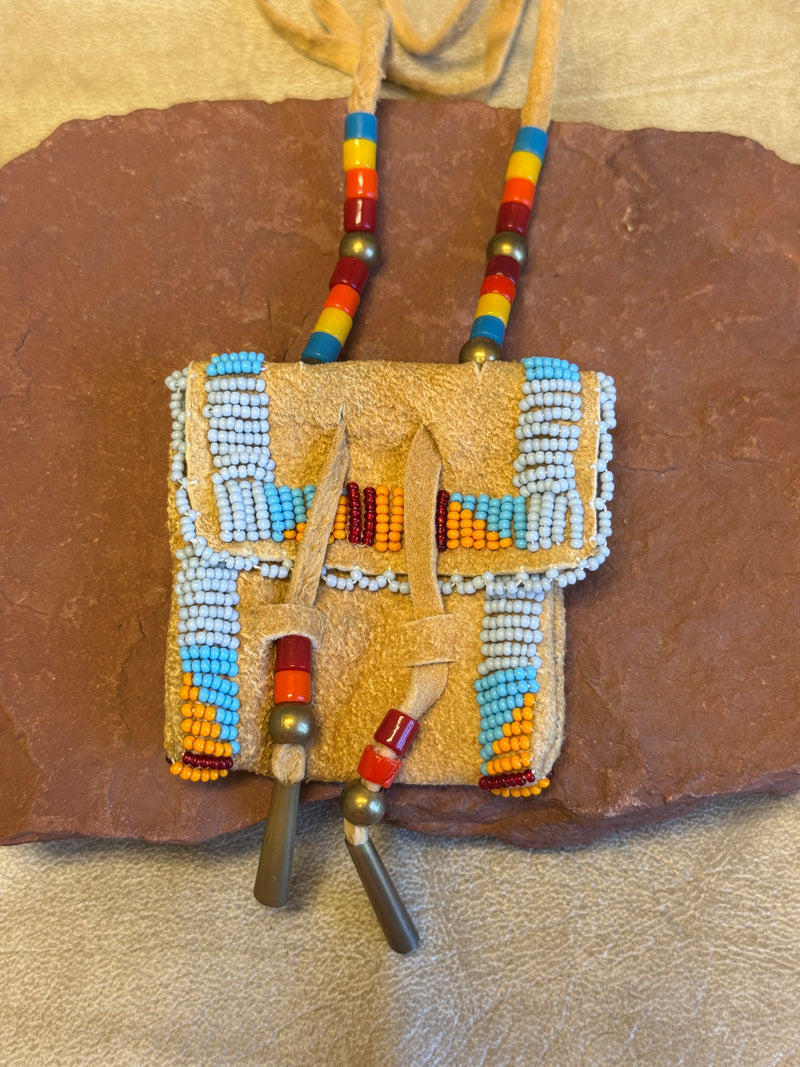 Phyllis Bearskin, Seneca/Cayuga & Chickasaw - Brain tanned leather handmade medicine bag   6/43