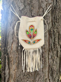 Phyllis Bearskin, Seneca/Cayuga & Chickasaw - Beaded, Brain-tanned Leather Bag with Fringe    (PB2)