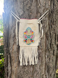 Phyllis Bearskin, Seneca/Cayuga & Chickasaw - Beaded, Brain-tanned Leather Bag with Fringe    (PB8)