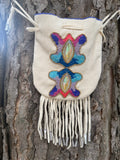 Phyllis Bearskin, Seneca/Cayuga & Chickasaw - Beaded, Brain-tanned Leather Bag with Fringe    (PB13)