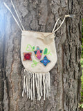 Phyllis Bearskin, Seneca/Cayuga & Chickasaw - Beaded, Brain-tanned Leather Bag with Fringe    (PB11)