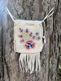 Phyllis Bearskin, Seneca/Cayuga & Chickasaw - Beaded, Brain-tanned Leather Bag with Fringe    (PB6)