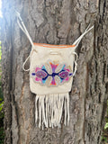 Phyllis Bearskin, Seneca/Cayuga & Chickasaw - Beaded, Brain-tanned Leather Bag with Fringe    (PB5)