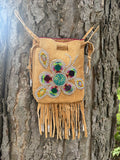 Phyllis Bearskin, Seneca/Cayuga & Chickasaw - Beaded, Smoked Brain-tanned Leather Bag with Fringe    (PB9)