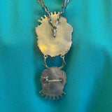 Vintage Santo Domingo Silver Leaf and Blossom Necklace with Large, Ornate Turquoise Pin/Pendant by Sam Lovato (SV7)