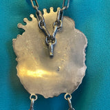 Vintage Santo Domingo Silver Leaf and Blossom Necklace with Large, Ornate Turquoise Pin/Pendant by Sam Lovato (SV7)