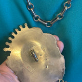 Vintage Santo Domingo Silver Leaf and Blossom Necklace with Large, Ornate Turquoise Pin/Pendant by Sam Lovato (SV7)