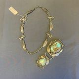 Vintage Santo Domingo Silver Leaf and Blossom Necklace with Large, Ornate Turquoise Pin/Pendant by Sam Lovato (SV7)
