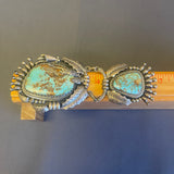 Vintage Santo Domingo Silver Leaf and Blossom Necklace with Large, Ornate Turquoise Pin/Pendant by Sam Lovato (SV7)