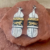 Native American Sterling Silver and Brass Feather Dangle Earrings, artist Tommy Singer, Navajo   2/293