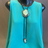 Vintage Santo Domingo Turquoise and Silver Leaf Design Bolo Tie by Sam Lovato (SV8)