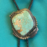 Vintage Santo Domingo Turquoise and Silver Leaf Design Bolo Tie by Sam Lovato (SV8)