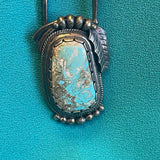 Vintage Santo Domingo Turquoise and Silver Leaf Design Bolo Tie by Sam Lovato (SV8)