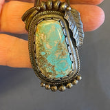 Vintage Santo Domingo Turquoise and Silver Leaf Design Bolo Tie by Sam Lovato (SV8)