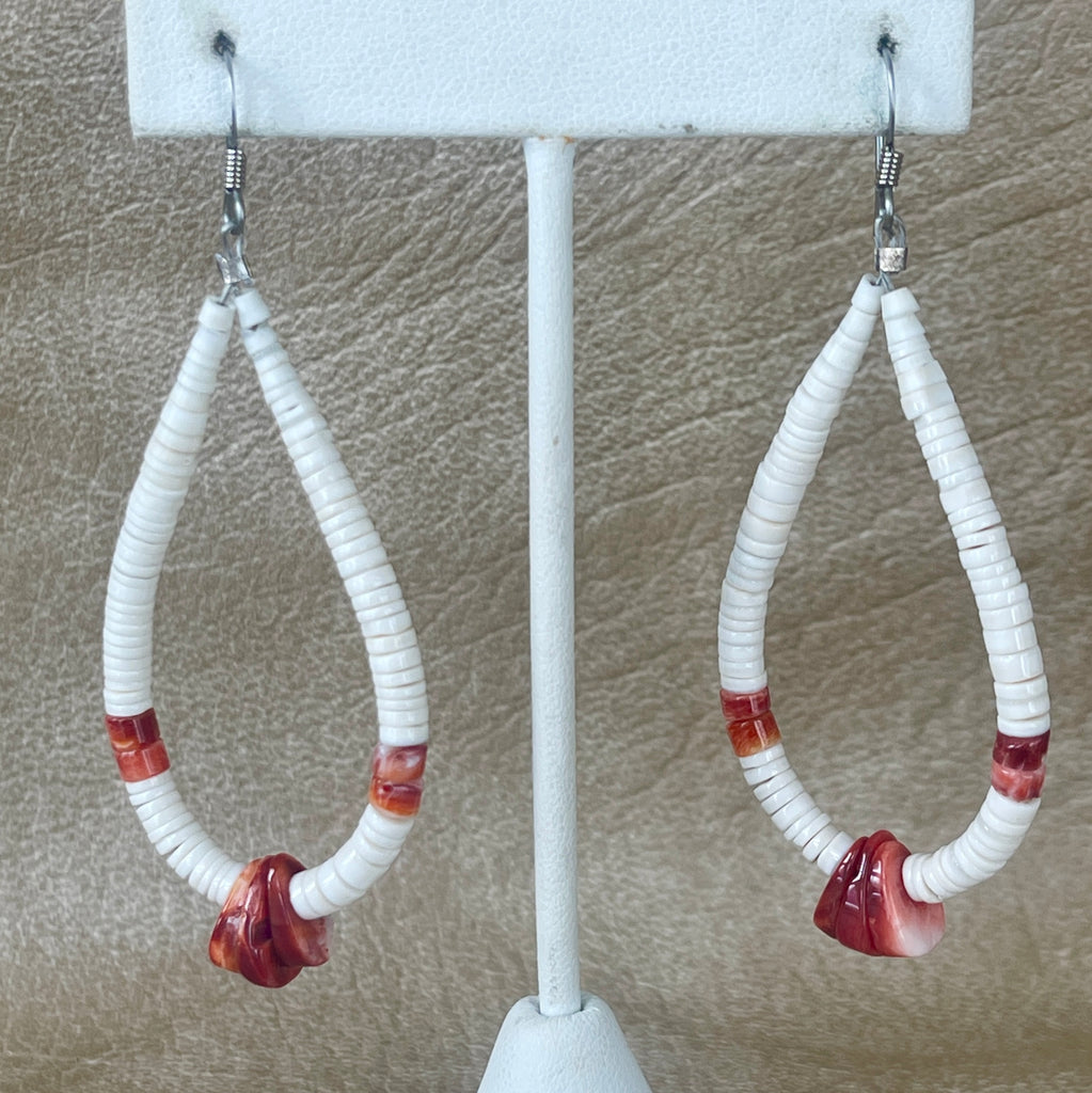 Santo Domingo (Kewa Pueblo) Red Spiny Oyster Shell and Clam Shell Heishi Earrings    1/222