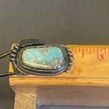 Vintage Santo Domingo Turquoise and Silver Leaf Design Bolo Tie by Sam Lovato (SV8)