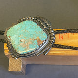 Vintage Santo Domingo Turquoise and Silver Leaf Design Bolo Tie by Sam Lovato (SV8)