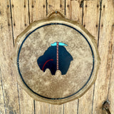 Taos Sioux Style Double Sided Drum With Buffalo Fetish Design, Handmade Drum RK19