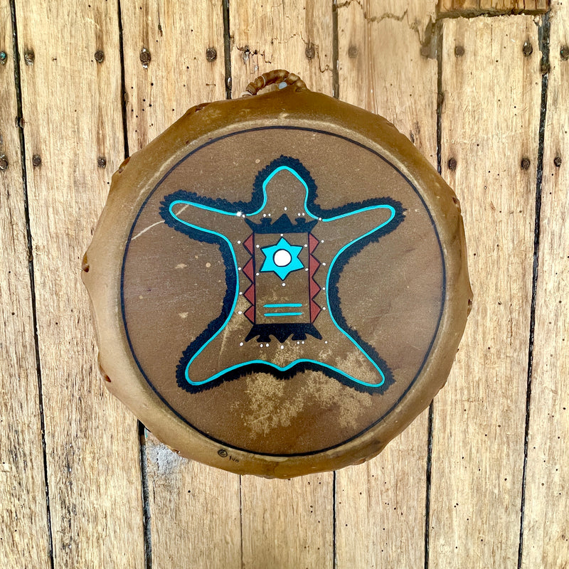 Taos Sioux Style Double Sided Drum With Hide Design, Handmade Drum RK16