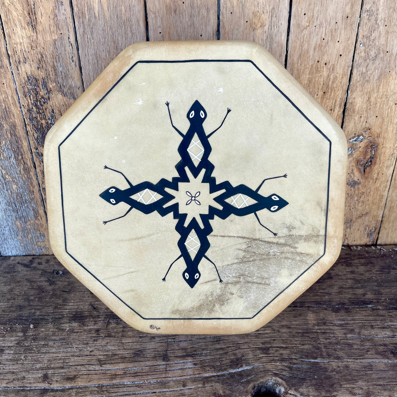 Taos Octagonal, Single Sided Drum With Gecko Design, Handmade Drum RK4