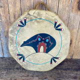 Taos Octagonal, Double Sided Drum With Spirit Bear Design, Handmade Drum RK23