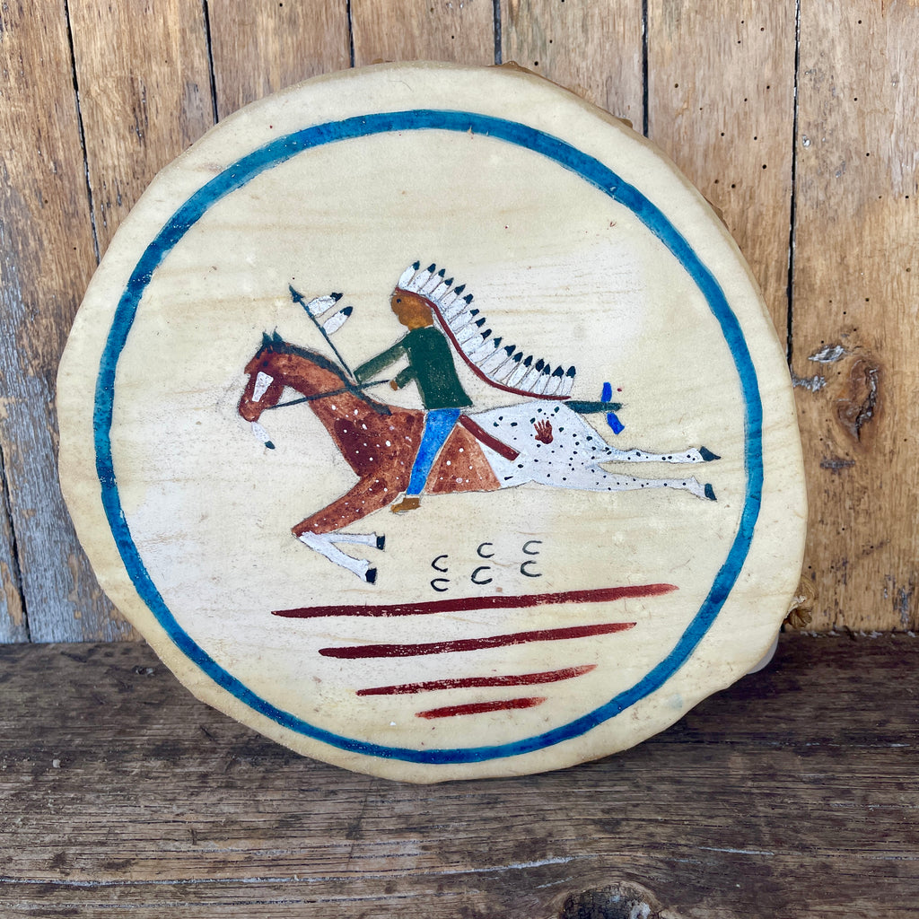 Taos Double Sided Drum With Horse and Rider Design, Handmade Drum RK6
