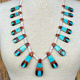 Authentic Santo Domingo Shell Necklace with Turquoise, Spiny Oyster and Black Jet Pendants (DV29)