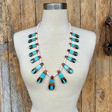 Authentic Santo Domingo Shell Necklace with Turquoise, Spiny Oyster and Black Jet Pendants (DV29)