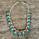 Authentic Santo Domingo Shell Necklace with Turquoise, Spiny Oyster and Black Jet Pendants (DV29)