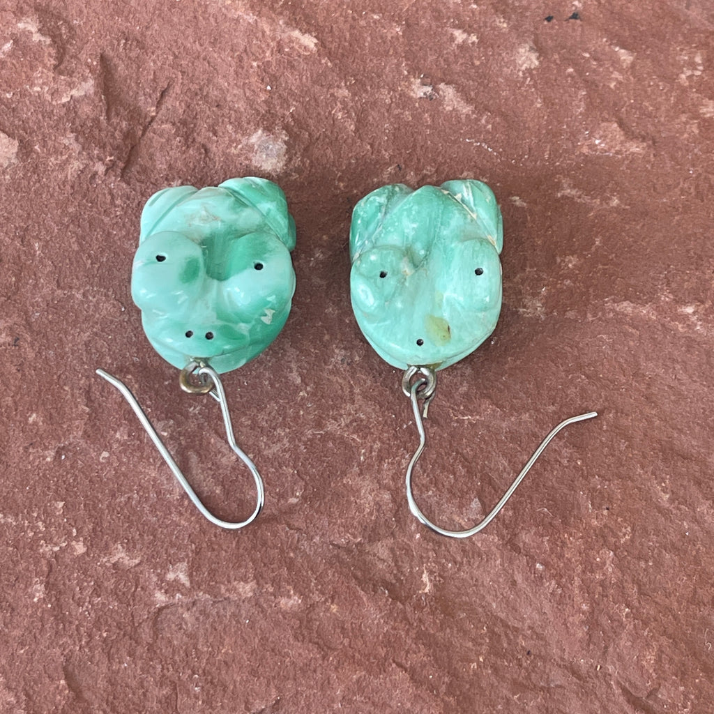 Authentic Native American Carved Turquoise Frog Fetish Earrings   18-21