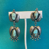 Vintage Santo Domingo Turquoise and Silver Leaf Design Clip-on Earrings by Sam Lovato (SV20)