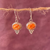 Authentic Navajo Sterling Silver and Orange Spiny Oyster Dangle Earrings - Handmade Native jewelry  (2/84)